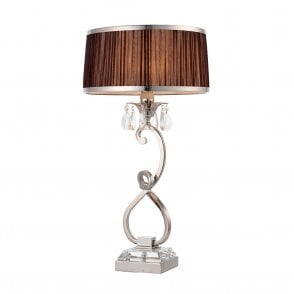 Small Antique Brass and Crystal Table Lamp with Beige Pleated Shade