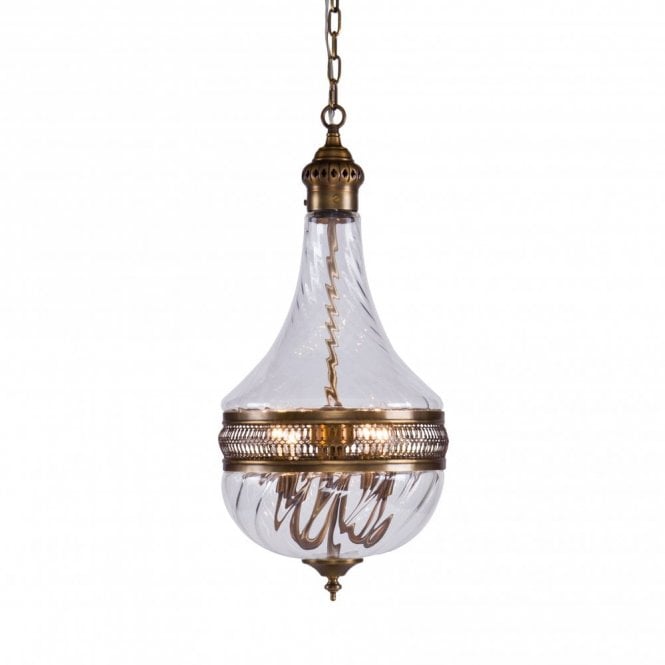 Ceiling Pendant Antique Brass Twisted Ribbed Glass Shade